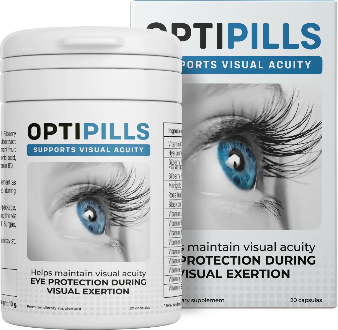 OptiPills bote y caja de cápsulas